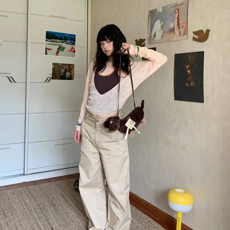 上衣女夏季新款时尚款洋气假两件拼接挂脖系带设计感撞色防晒罩衫