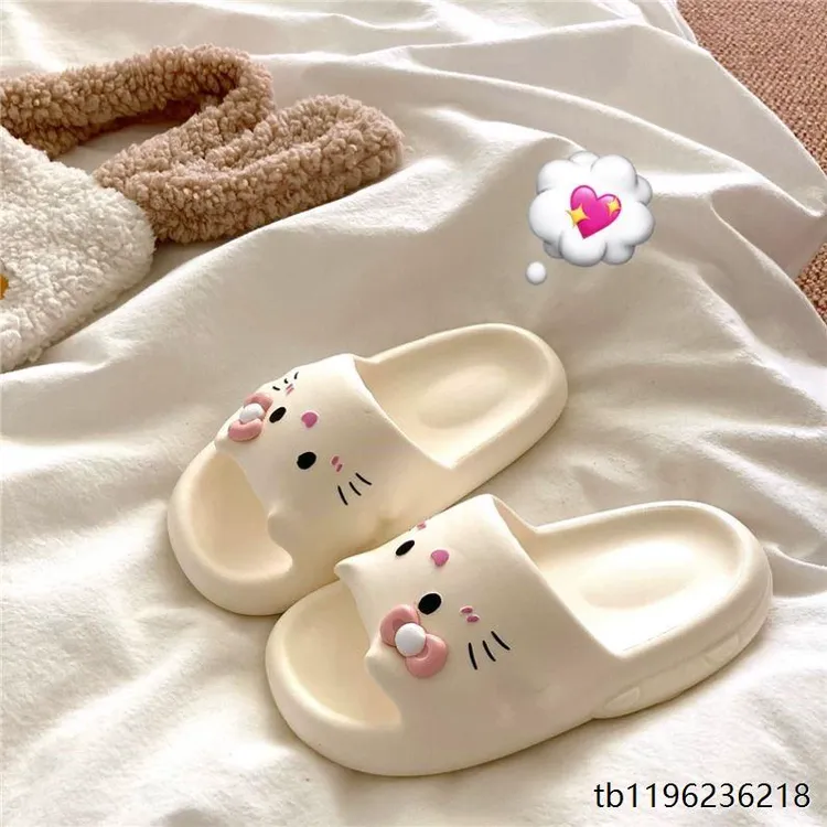 软萌小猫~！少女心卡通ins居家拖鞋女夏季厚底浴室防滑一字凉拖鞋