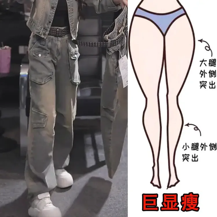 早秋新款大码女装时尚高腰做旧牛仔裤梨形身材显瘦遮肉宽松阔腿裤