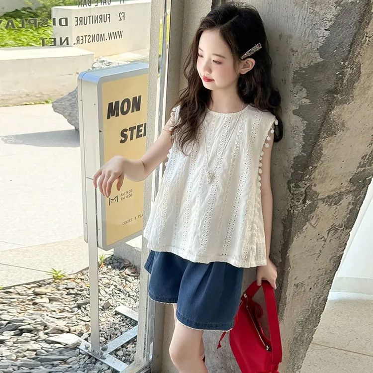女童时尚套头巴恩风韩版套装宽松侘寂风少女风薄款女夏季纯色