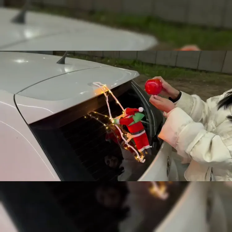 汽车摆件爬梯圣诞老人车后尾部车顶装饰品挂件公仔玩偶节日礼物24