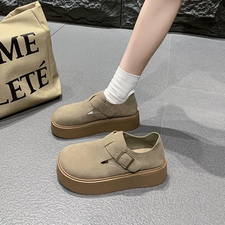 复古勃肯鞋女春季新款厚底百搭增高一脚蹬乐福鞋休闲软底单鞋