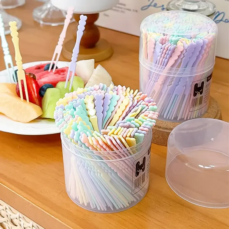 卡通水果签套装一次性水果签两齿家用水果蛋糕甜品点心可爱小叉子