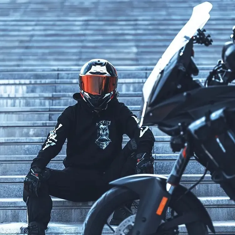 欧美高街潮牌暗黑骷髅头重磅加厚纯棉摇滚复古oversize连帽卫衣男