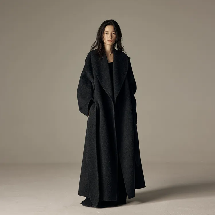 10驼绒超长款大翻领大衣青果领高个子加长版驼绒双面呢外套