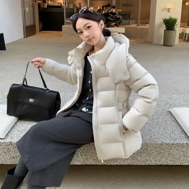 小个子连帽气质显瘦女中长款95白鸭绒冬季保暖加厚外套羽绒服