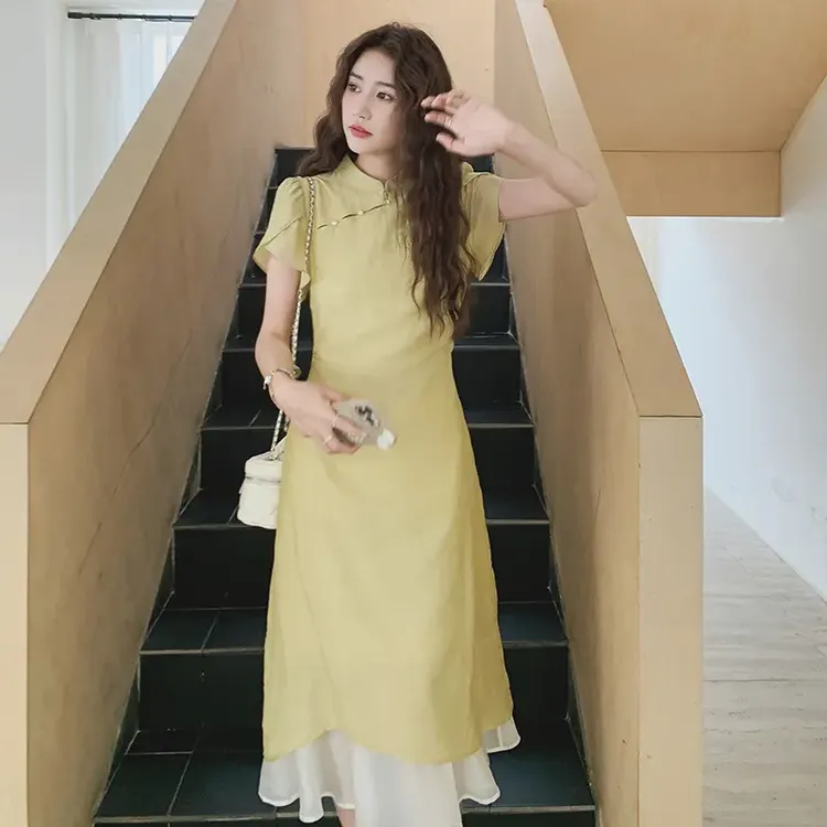 新中式国风改良旗袍裙女2025年夏季新款高级感气质网纱拼接连衣裙