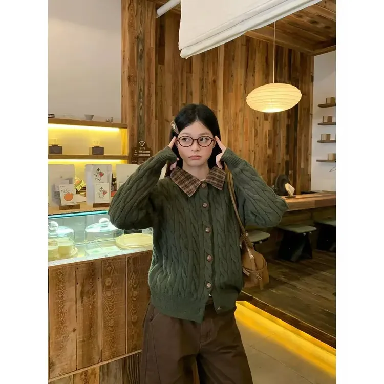 新款-韩系秋冬季复古针织上衣针织衫温柔毛针织衫毛衣女设计感