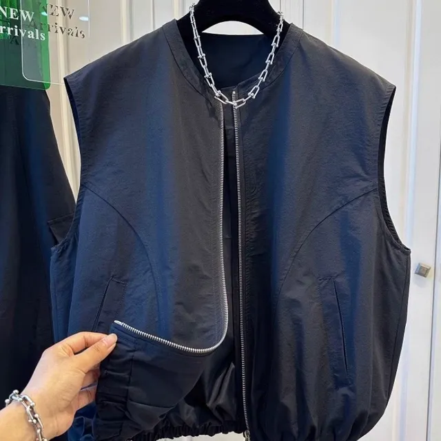 两件套圆领无袖马甲女工装半身裙抽绳宽松A字套装夏季款2025