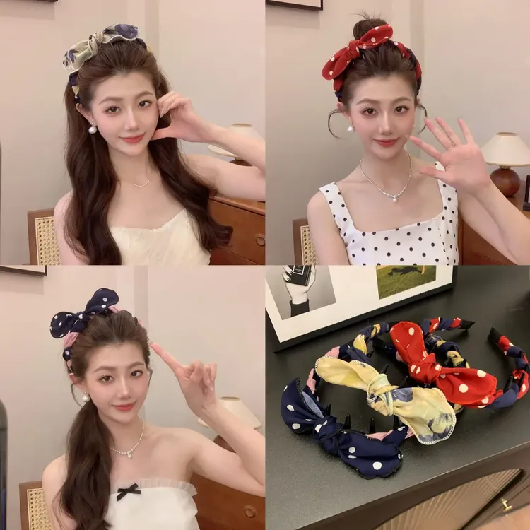 港风~~复古时尚波点发卡发箍女气质百搭发箍带齿防滑压发洗脸头箍