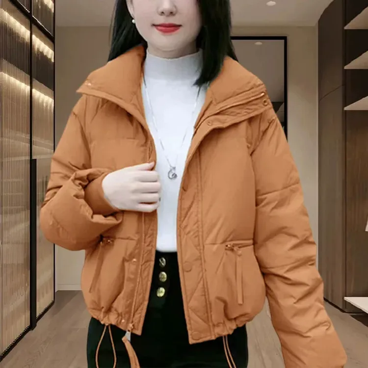 韩版ins加厚橘色保暖棉衣女2025冬季新款小个子面包棉服棉袄外套