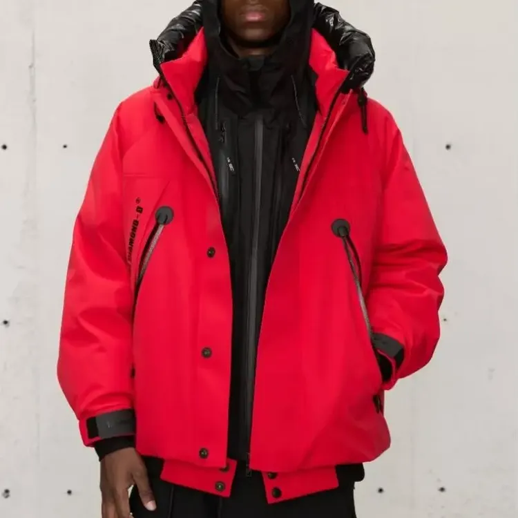 冬季新款户外防风连帽白鸭绒拼接情侣