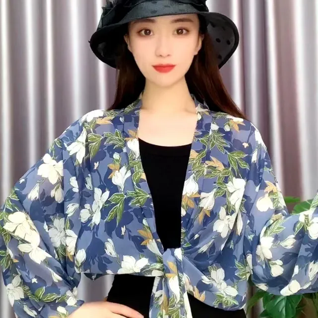 防印花小搭吊带外宽披肩配女搭晒衣夏季袖雪纺裙子新款百2023短款