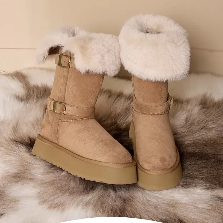 冬季时尚厚底加绒加厚女士高筒雪地靴保暖百搭