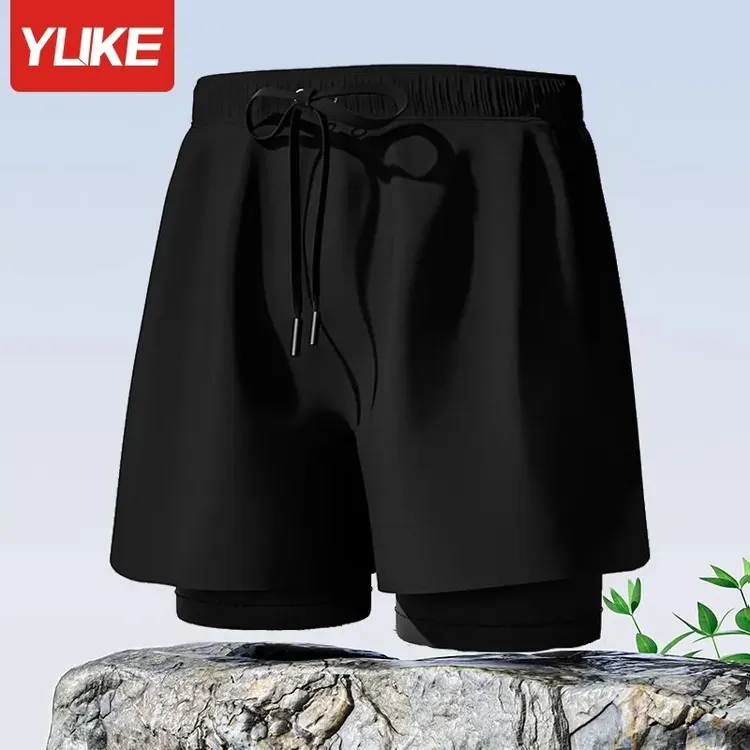 YUKE/羽克男士泳裤2025新款简约防尴尬双层速干男游泳温泉游泳裤