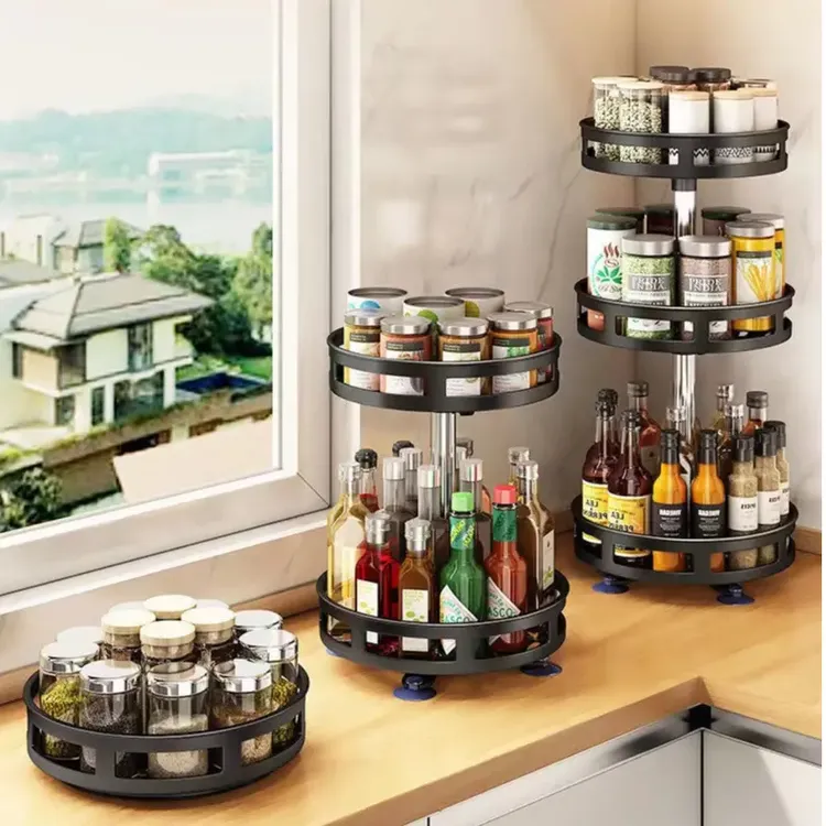 旋转调料架台面转角壁挂家用调料架调味品油盐收纳架旋转式置物架