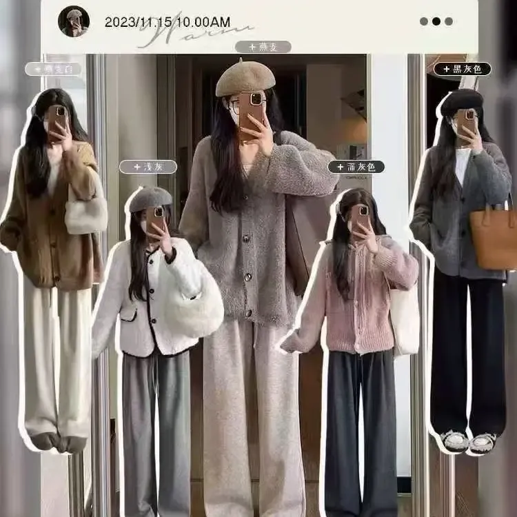 秋冬显瘦糯米裤高腰垂感直筒宽松休闲慵懒加绒加厚阔腿裤