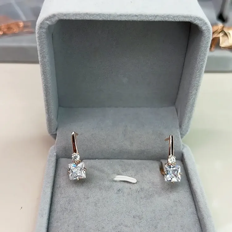 铜合金锆石耳饰 方形欧美风金色几何图案女耳环