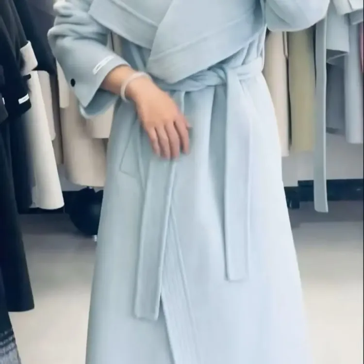 秋冬新款正肩腰带款休闲中长款双面大衣外套