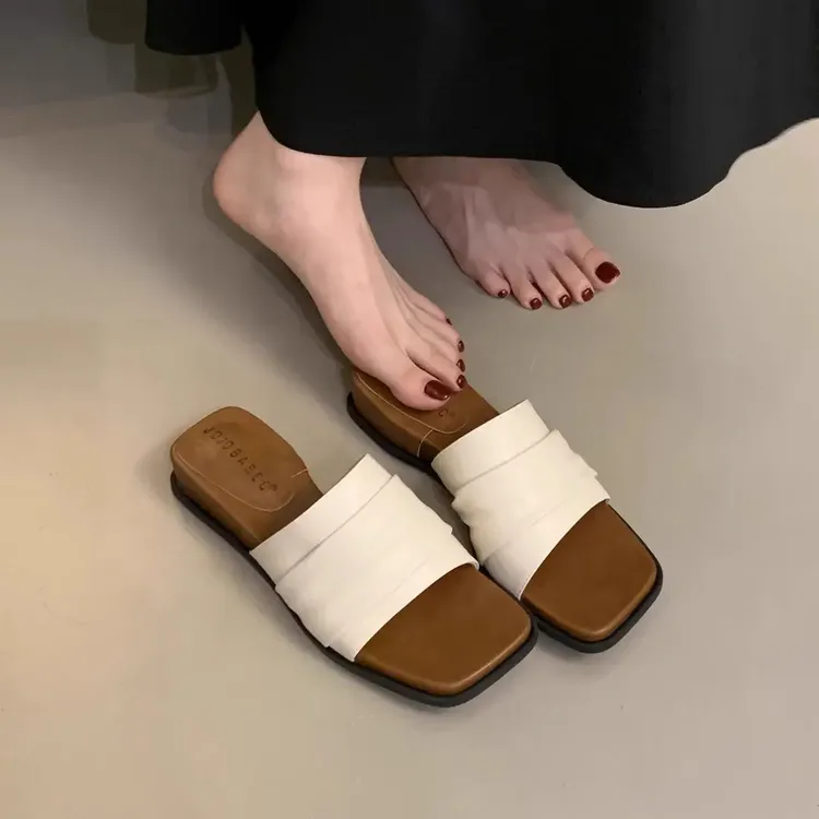 女款坡小一字拖鞋仙女跟方头新款拖众年2025夏季拖凉厚底法式复古