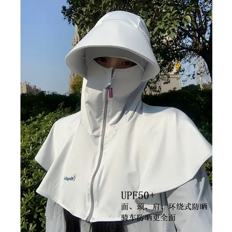 夏季披肩遮阳防晒帽子女全脸护颈防紫外线面罩冰丝骑车太阳帽E674