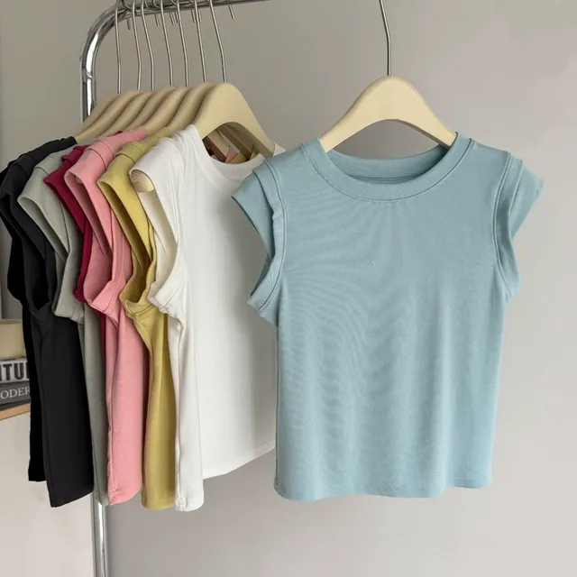 欧货潮牌飞飞袖坎肩T恤女夏季韩版修身打底衫设计感百搭短袖上衣