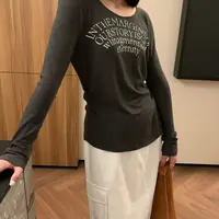 【dd】长袖字母软糯字母T恤秋冬拼接女士印花