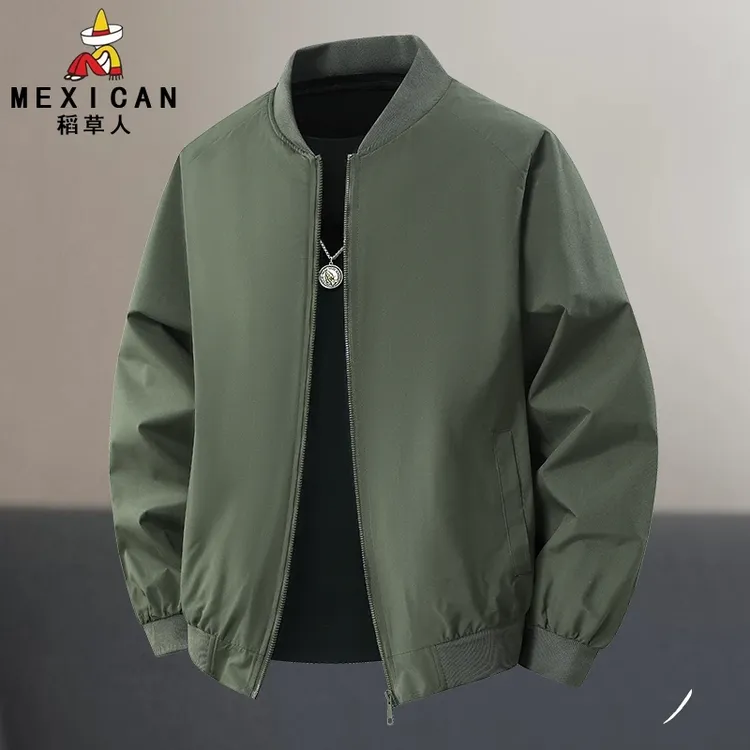 Mexican/稻草人秋季新款棒球领男士夹克纯色时尚潮流宽松休闲外套