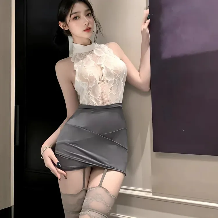 【诱惑】辣妹蕾丝显瘦御姐镂空修身夜店弹力紧身套装连衣裙情侣制服