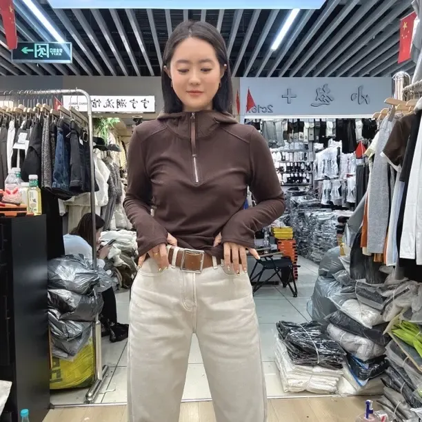 1565-1拉链宫廷风连帽针织长袖卫衣潮流时尚百搭绒衫