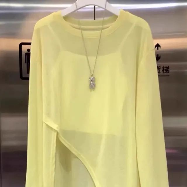 薄款开叉长袖防晒衫女夏季大码200斤胖mm不规则时尚宽松罩衫上衣