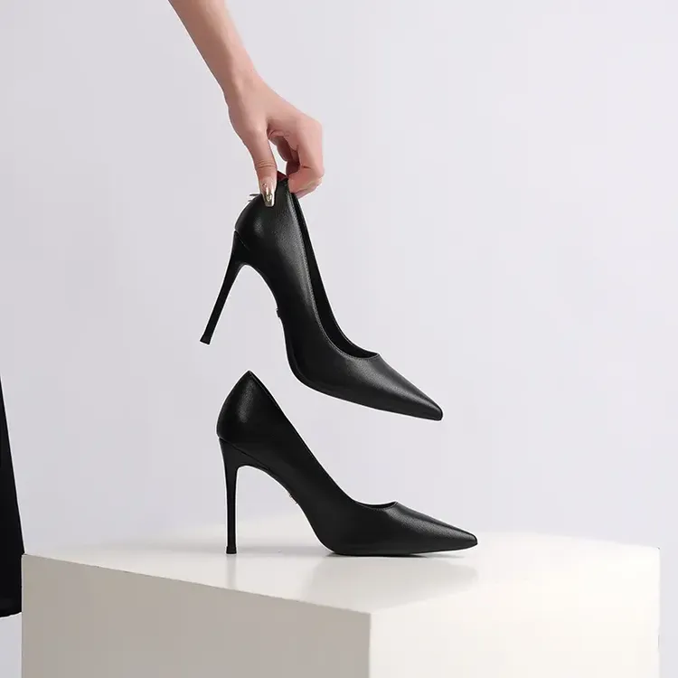 【羊皮】春夏时尚百搭浅口高跟鞋性感尖头舒适细跟鞋职业女细高跟鞋