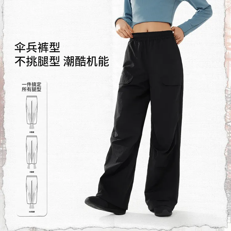 R李宁早秋直筒显瘦显腿长亲肤舒适工装裤伞兵裤运动长裤AYKV896