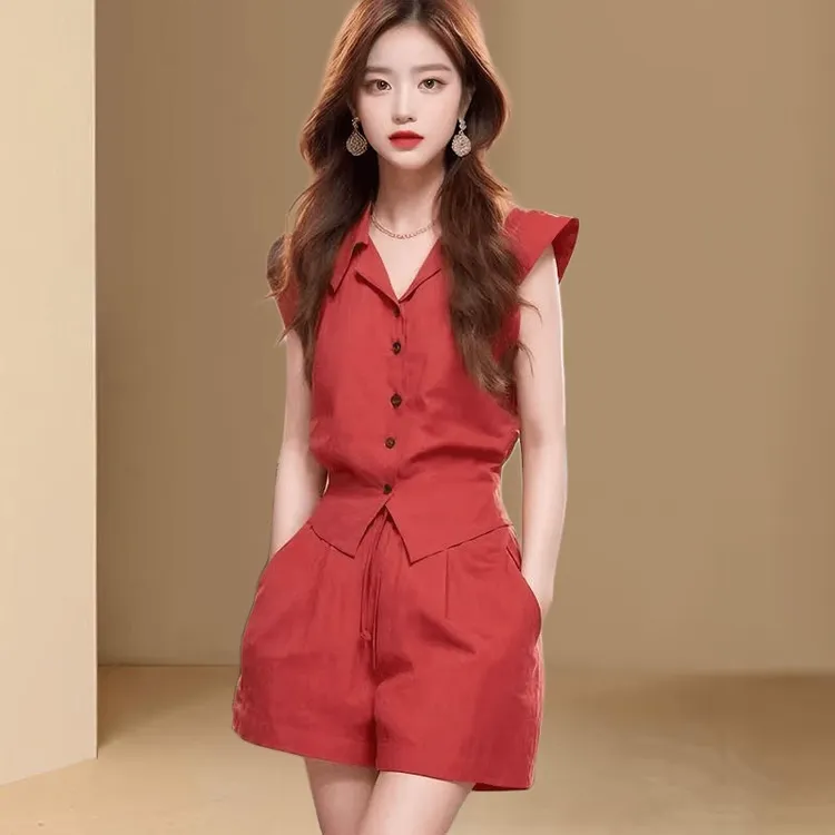 高级感盐系轻熟风套装女士2025夏季新款小个子宽松显瘦短裤两件套