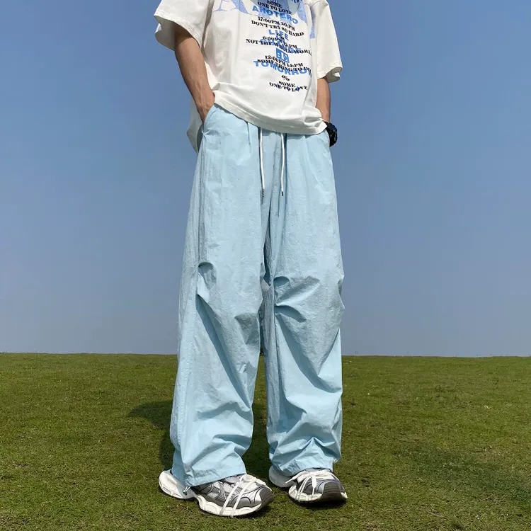 伞兵工装裤男女同款春秋复古纯色休闲裤潮牌宽松速干阔腿冲锋裤
