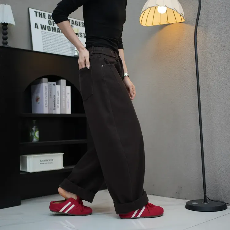 秋季加厚加绒25826老爹裤哈伦显瘦百搭女士牛仔高腰宽松高腰长裤