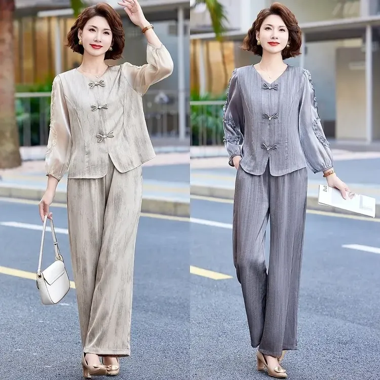 2025新款妈妈装春装时尚套装气质中年女装宽松两件套显瘦上衣裤子