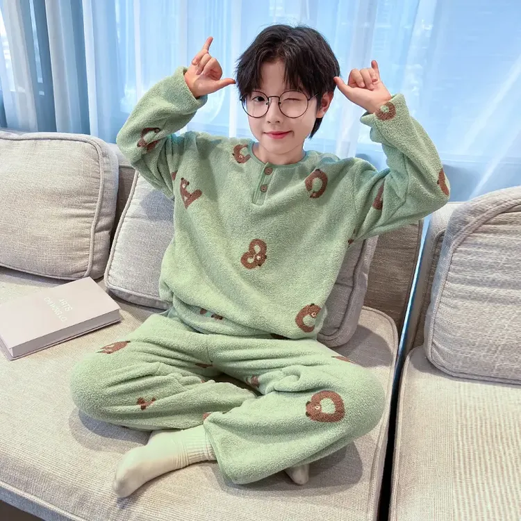 男童睡衣雪呢绒春秋2025新款儿童保暖男孩宝宝冬季短绒家居服套装