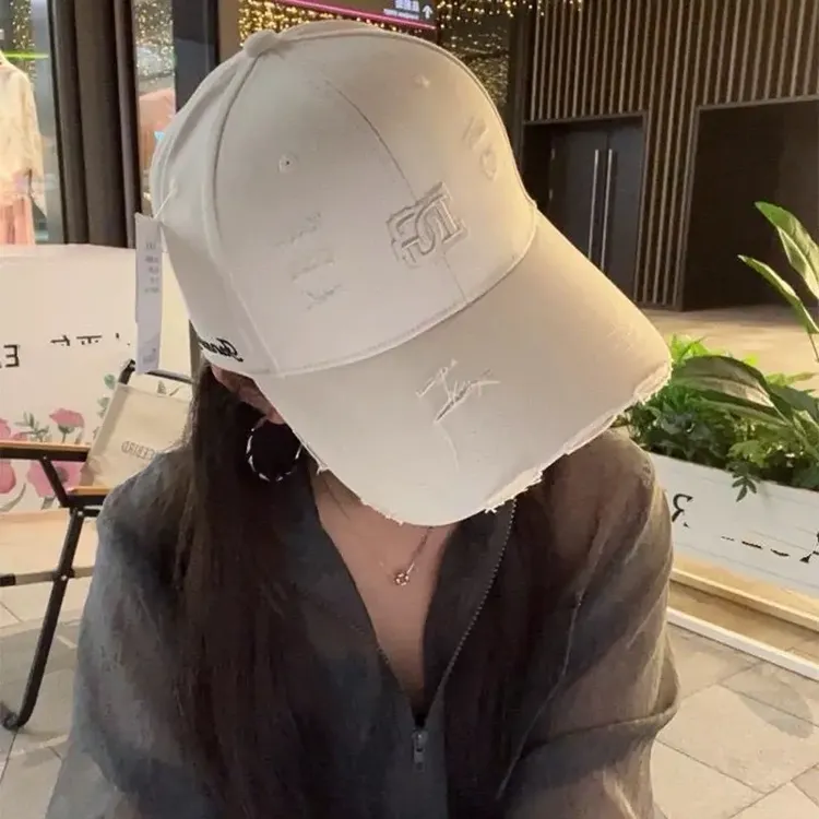 潮牌立体刺绣字母棒球帽大头围男女做旧破洞时尚百搭显脸小鸭舌帽