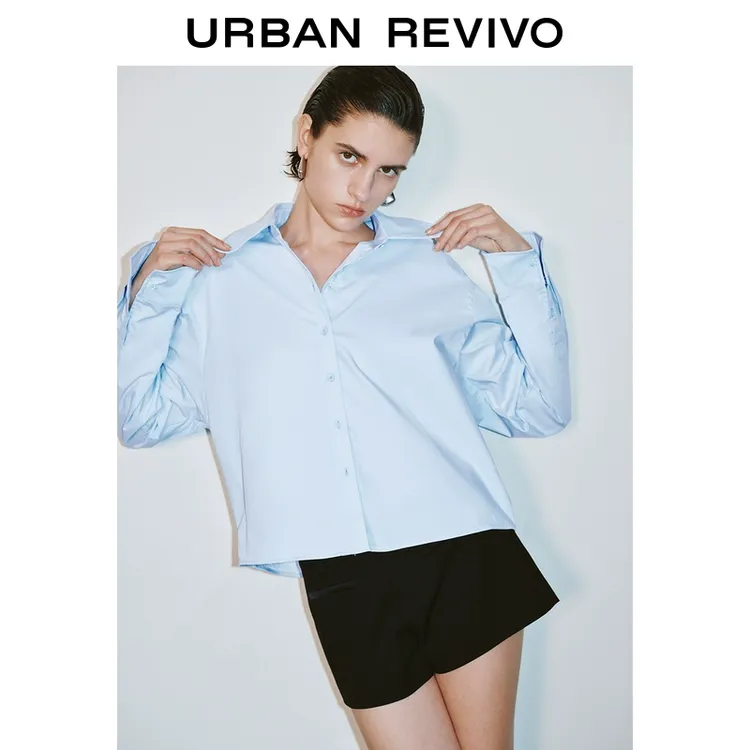 UR2025春季新款女装欧若风时尚轻通勤纯色翻领开襟衬衫UWG250034