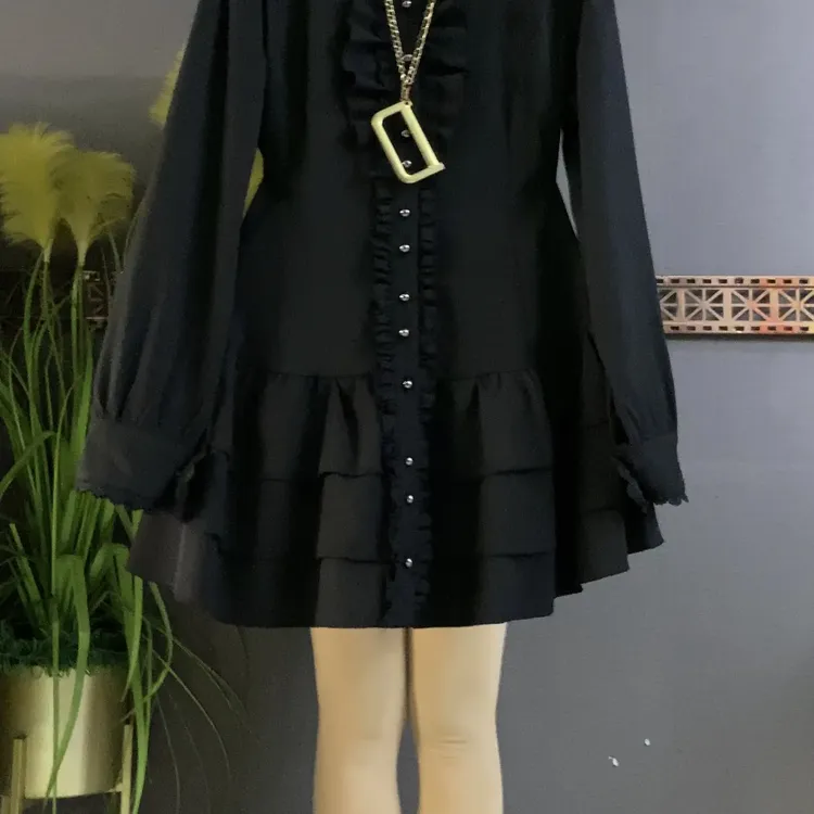 法式哥特风复古收腰蕾丝连衣裙秋冬大码女装显瘦气质款