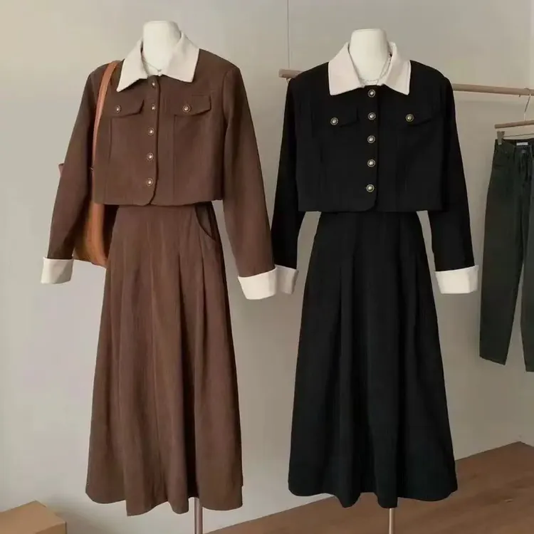 法式气质大码短外套搭配高腰显瘦半身裙套装