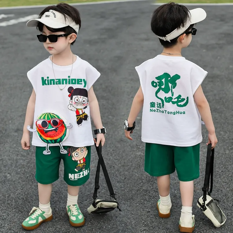 哪吒儿童衣服网红新款男童夏装套装痞帅炸街男宝夏季男孩背心衣服