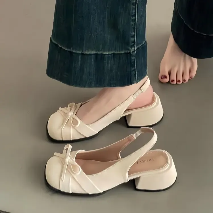 粉色蝴蝶结高跟鞋外穿2025夏季爆款法式时尚玛丽珍女鞋粗跟单鞋