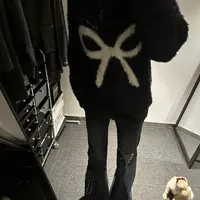 秋冬美式复古宽松圆领蝴蝶结慵懒风情侣针织毛衣 男女同款68002