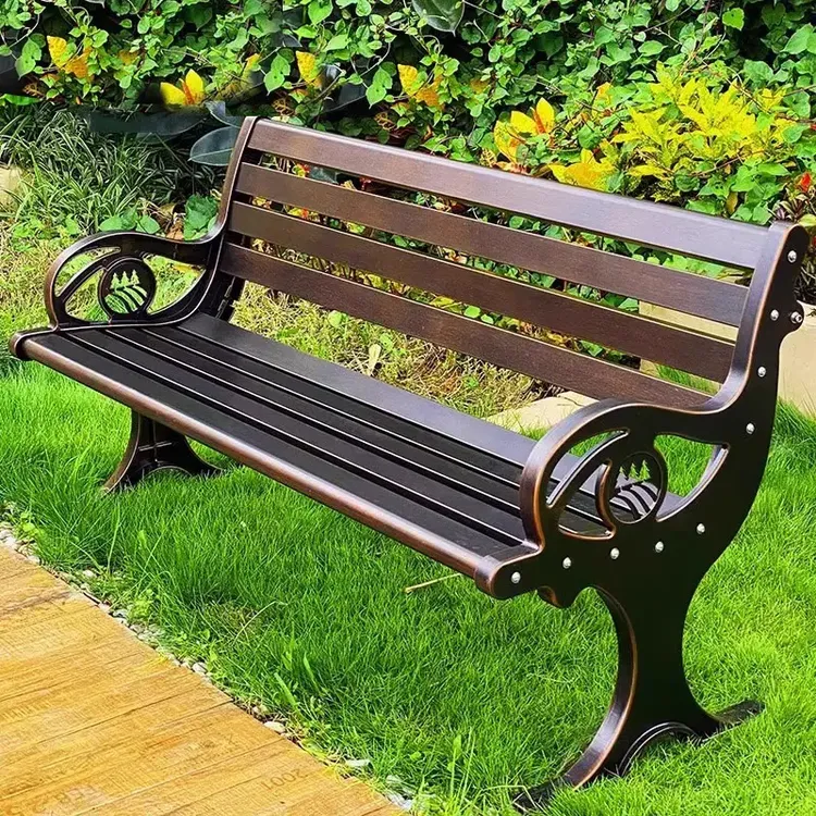 铸铝公园椅户外不锈钢长条凳子休闲广场椅长座椅室外庭院靠背长椅