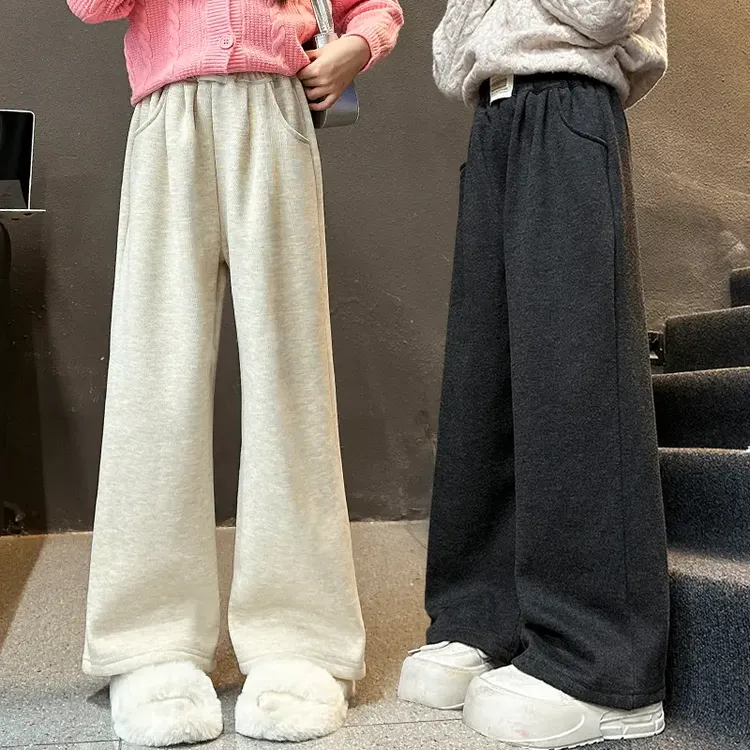 女童糯米裤子2025秋冬新款洋气儿童垂感休闲裤春秋大童加绒阔腿裤