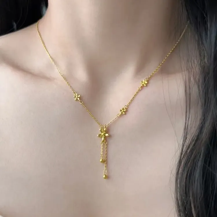 铜合金项链 金色一体小花雏菊项链锁骨链链花朵黄金色小众时尚