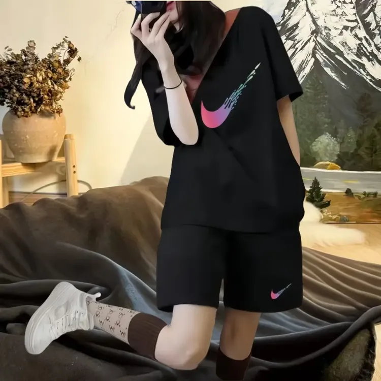 运动套装女2025高级感T恤短裤两件套男女可穿