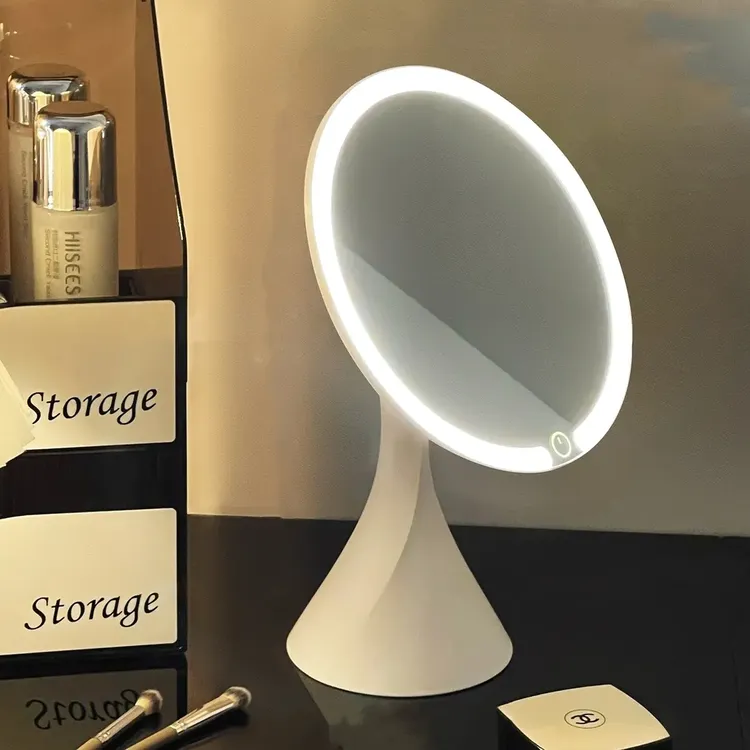 化妆镜带灯台式女生宿舍桌面补光小镜子卧室梳妆台三色LED梳妆镜